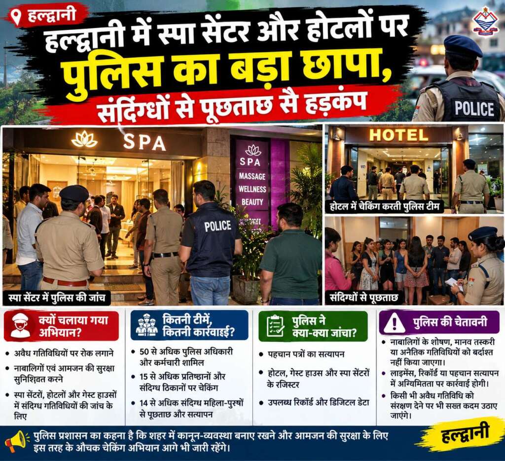 स्पा सेंटर और होटलों में पुलिस की छापेमारी, मचा हड़कंप