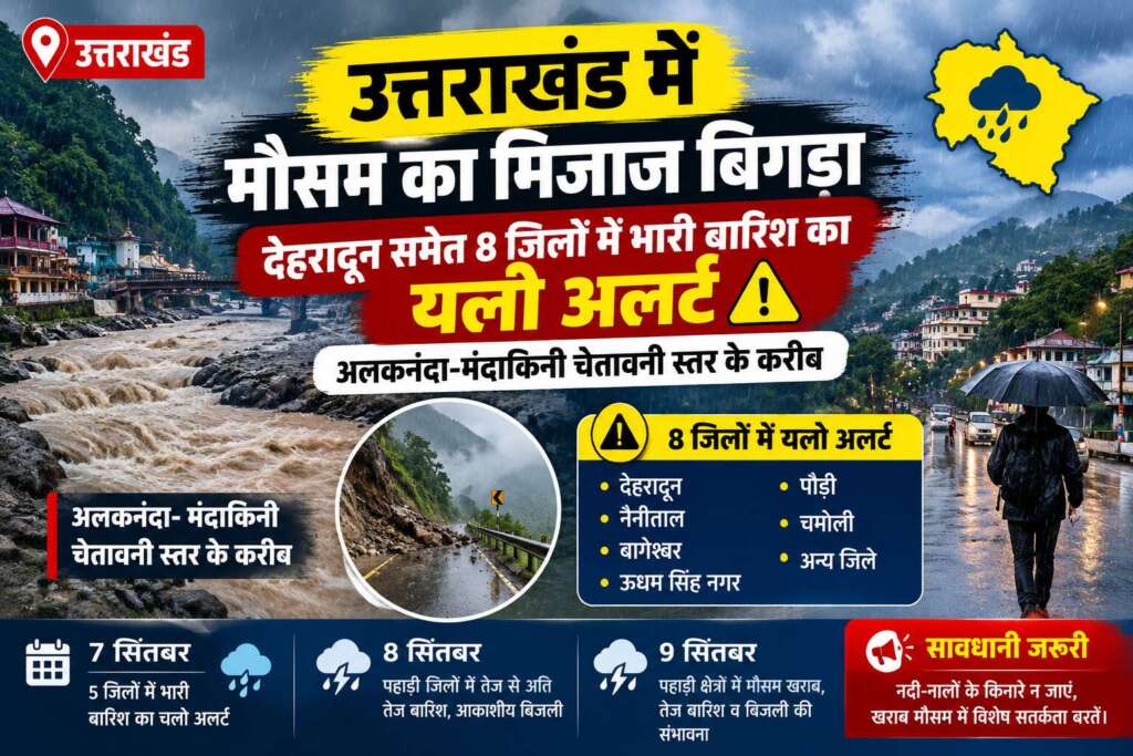 'बारिश को लेकर उत्तराखंड अलर्ट, देहरादून समेत 8 जिलों में भारी बारिश की चेतावनी 
