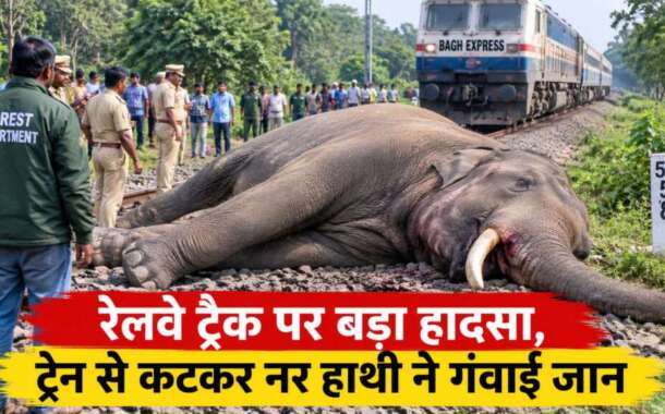 रेलवे ट्रैक पर बड़ा हादसा, ट्रेन से कटकर नर हाथी ने गंवाई जान
