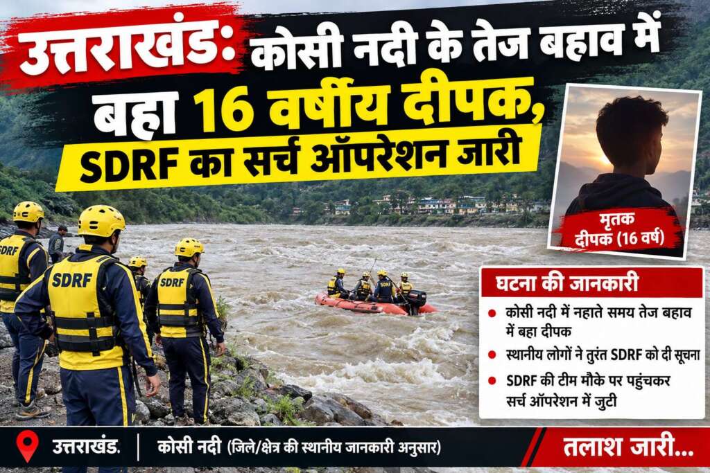 उत्तराखंड: कोसी नदी के तेज बहाव में बहा 16 वर्षीय दीपक, SDRF का सर्च ऑपरेशन जारी